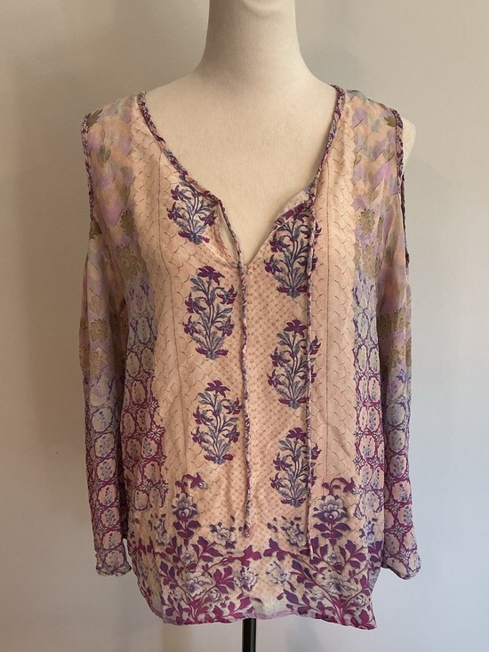 Tolani Tops - Tolani Silk Cold Shoulder Peasant Blouse